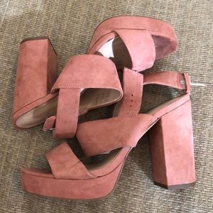 Urban outfitters pink suede sandal heels
